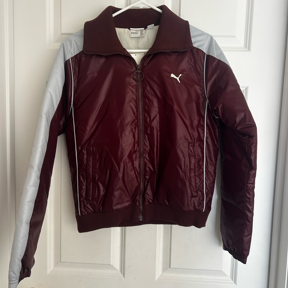 Puma Burgundy and Pale Blue Gray Bomber Track Jacket Medium
